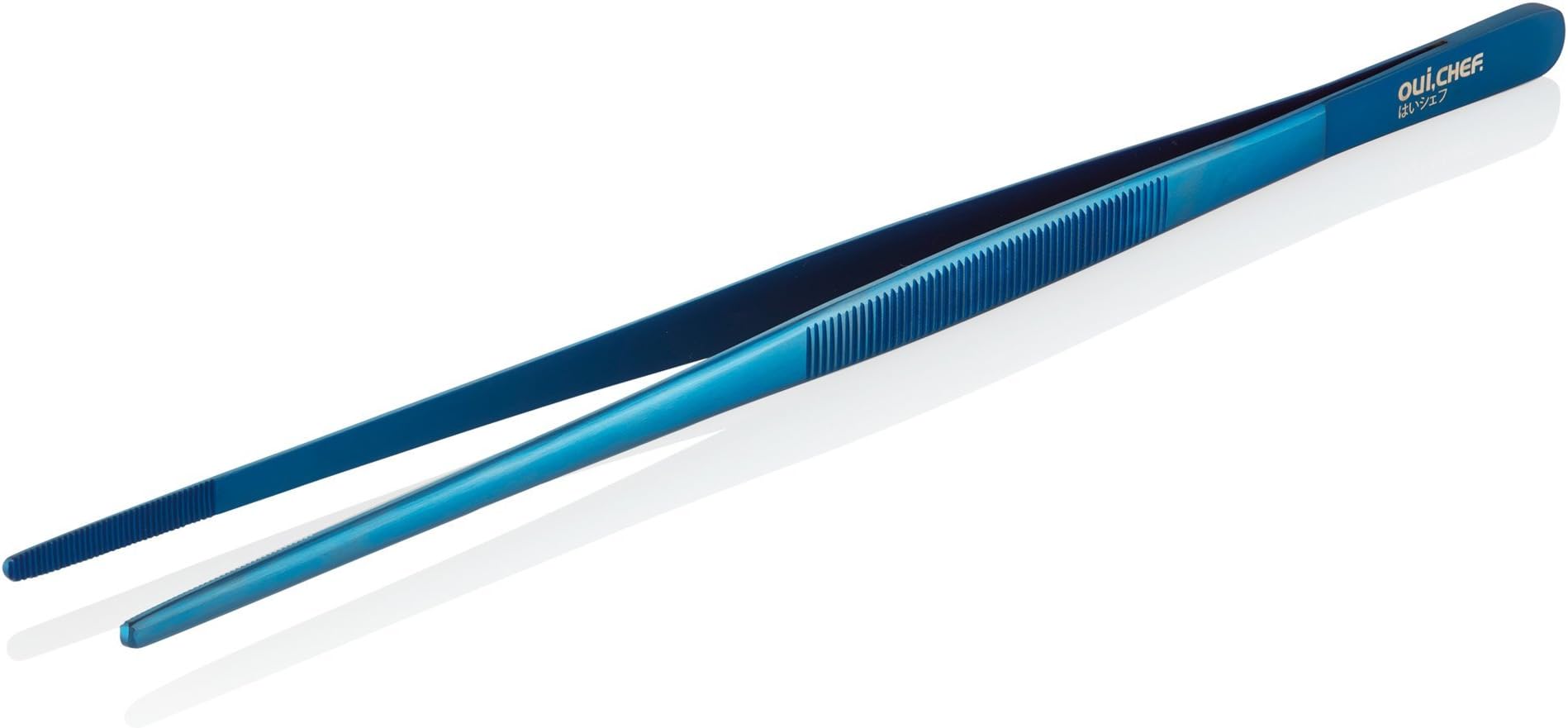 OUI CHEF 30cm/11.81" High Precision Top Quality Straight Chef's Tweezers (Metallic Blue)