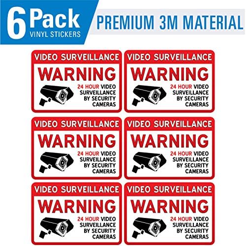 Video Surveillance Warning - 24 hour video surveillance by security cameras - Choose your size and design (Small, 6)