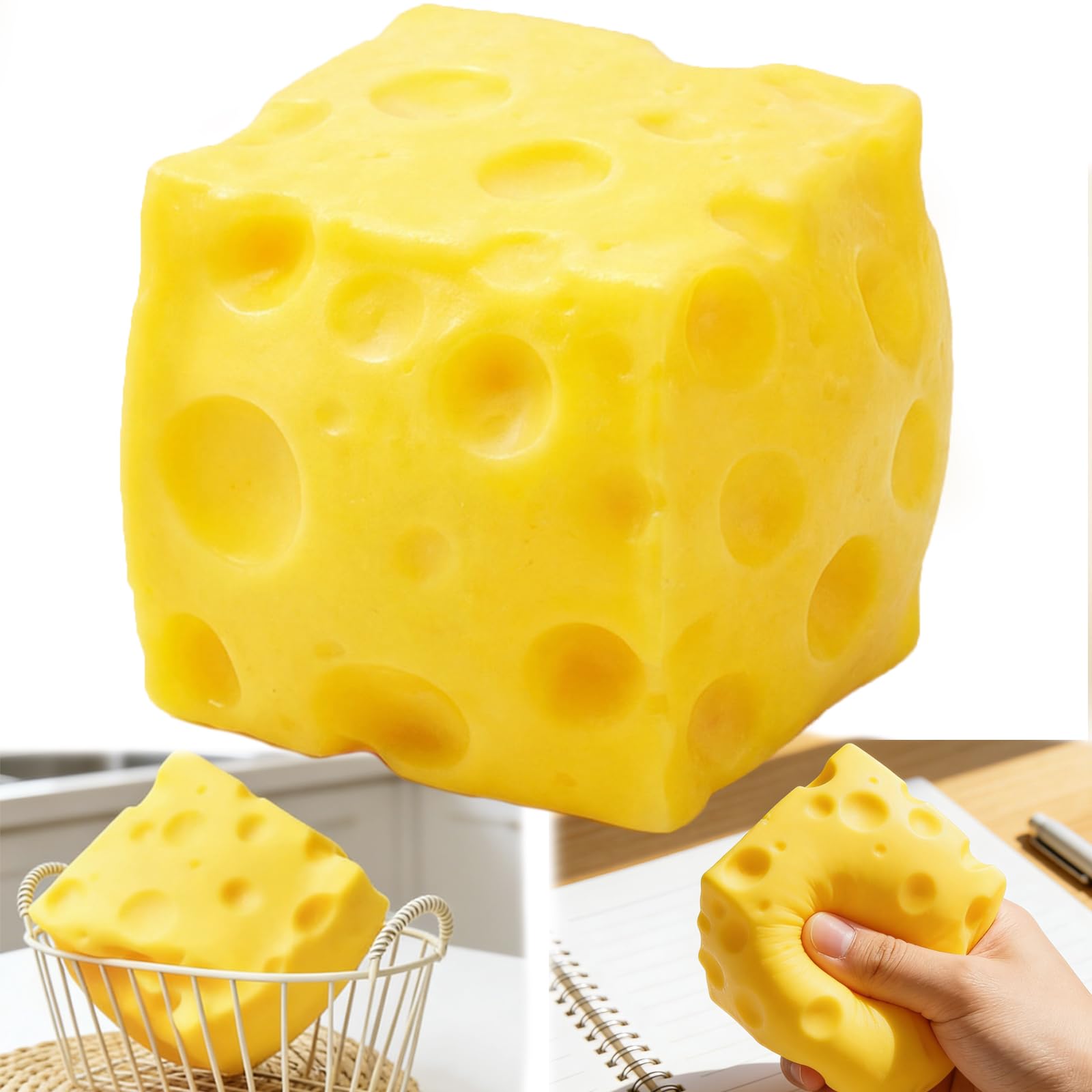 Cheese Squishy Cube Stress Ball, Squishy Cheese Sensory, Slow-Rebound Shapeable Squeeze, Soft Squeeze Doug For Adults, Anxiety Relief
