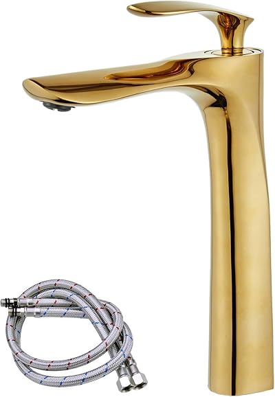 YU XIN Polished Gold Tall Counter Top Basin Mixer Tap Single Handle Brass