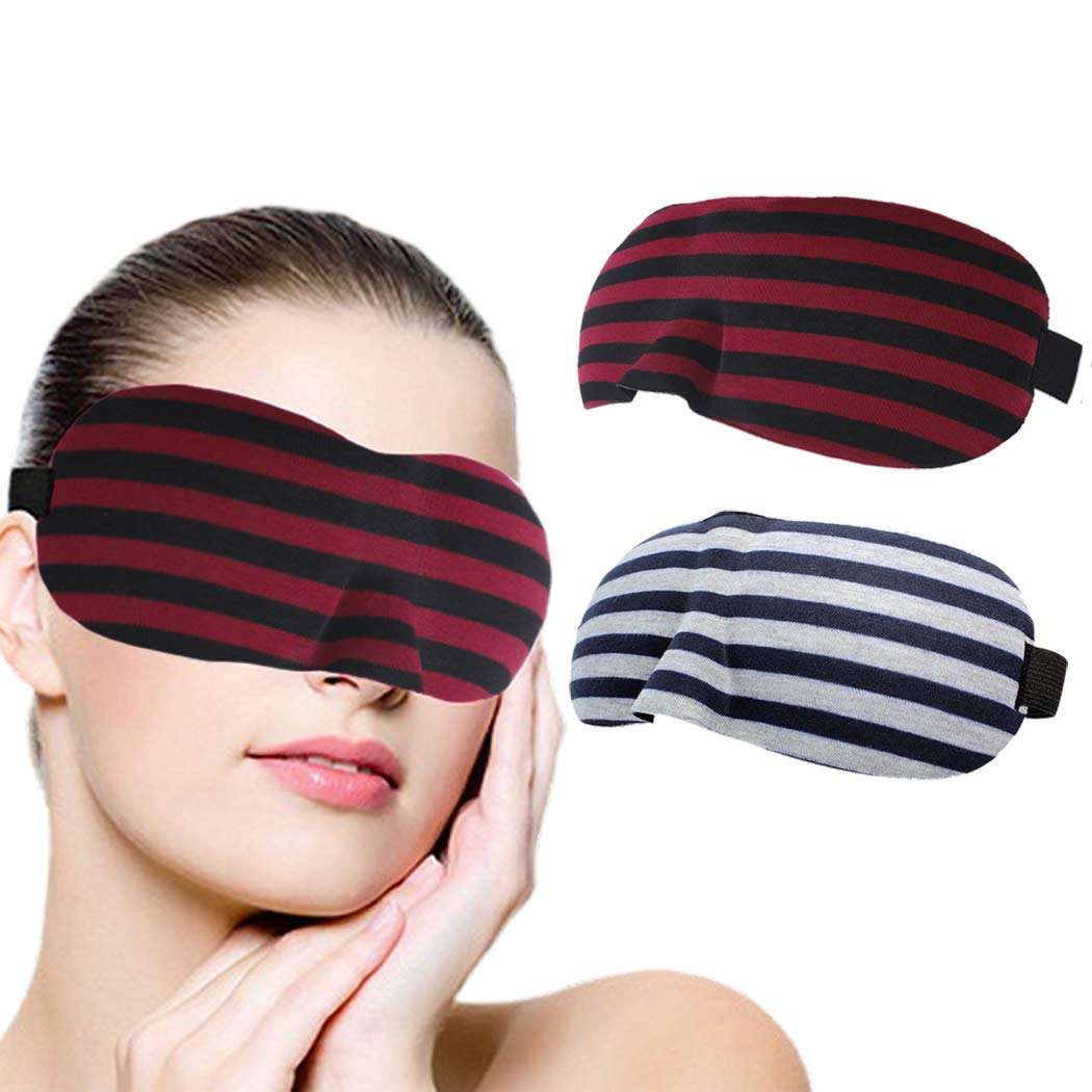 IYOU 3D Contoured Eye Mask Red Stripe Contoured Sleep Masks Night Sleeping Eye Cover Comfort Block Out Light Eye Covering for Women and Men(Pack of 2)