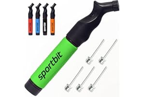 SPORTBIT Ball Pump with 5 Needles - Push & Pull Inflating System - Great for All Exercise Balls - Volleyball Pump, Basketball Inflator, Football & Soccer Ball Air Pump - Goes with Needles Set
