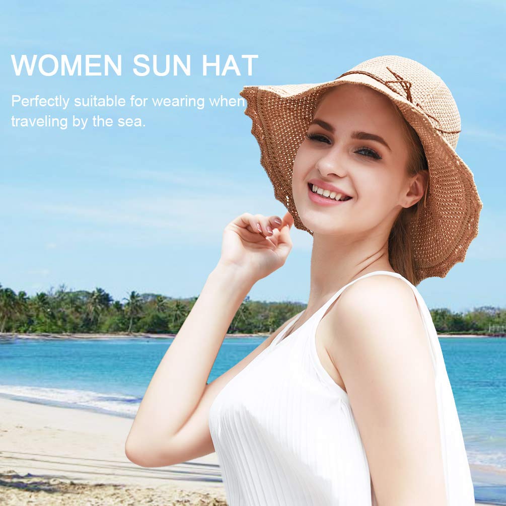 VBIGER Capeline de Paille Femme Chapeau de Soleil Pliable à Bord Large Fille Casquette Visière Anti-UV pour Plage Voyage Vacances