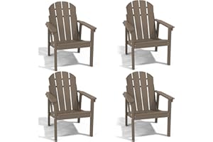 FOLAWO Adirondack Chair Set of 4, All Weather HDPE Fire Pit Chairs, Oversized Plastic Adirondack Chair for Outdoor, Balcony, Deck, Backyard, Patio, Garden, Poolside, Lawn Brown