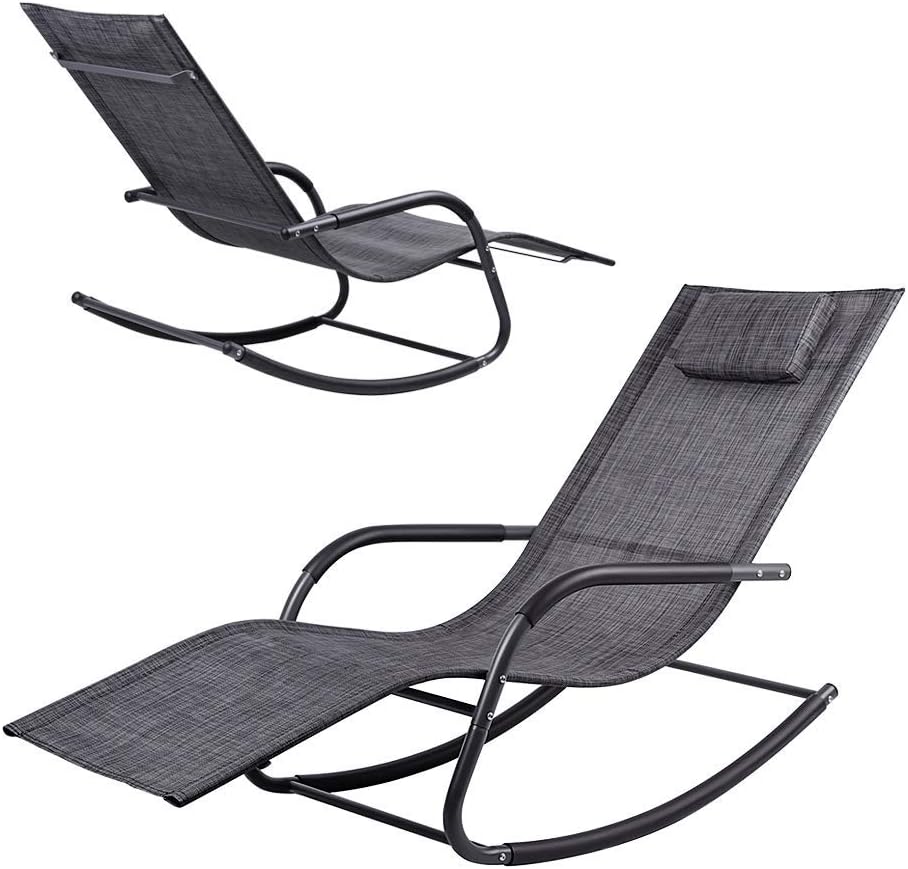 Wostore Rocking Lounger Patio Chaise Sunbathing Chair with Recliner Movable Sleep Bed Included Pillow and Breathable Texteline Farbic-Camouflage Grey: Kitchen & Dining