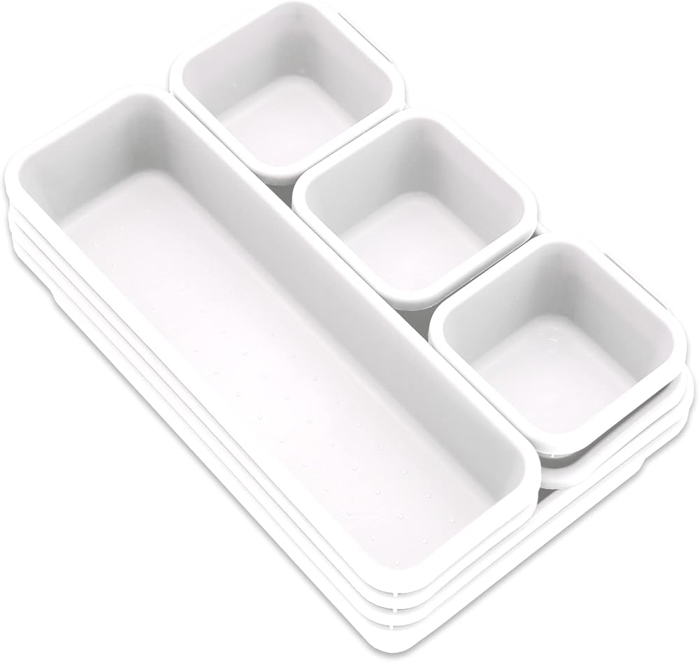 Addis 8pc Interlocking Drawer Organiser Trays White Storage Plastic