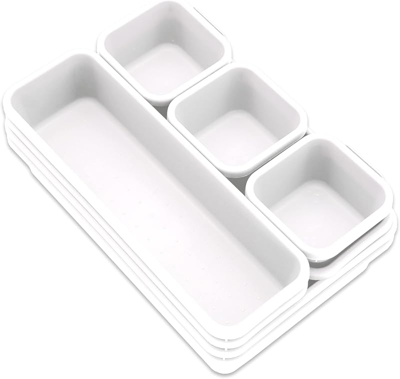 Addis 8pc Interlocking Drawer Organiser Trays White Storage Plastic
