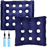 Worldity 2 Pack Inflatable Seat Cushion & Back Cushion Set, 16 & 9 Porous Design with Hand Pump for Pressure Relief, Portable Comfort Waffle Cushion for Wheelchair, Office Chair, Car Seat and Travel