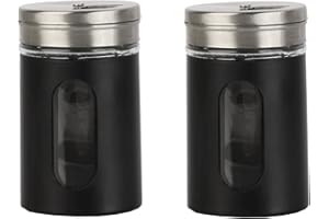Black Salt Pepper Shakers Retro Spice Jars Glass - Set of 2