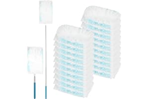 BPBDZZ 180° Microfiber Duster Refills with 5-Level Adjustable Telescopic Handle (12"-31"), 20 Count Heavy Duty for Swiffer Duster, Multi-Surface Dusters for Cleaning Furniture, Blinds, Electronics & Corners