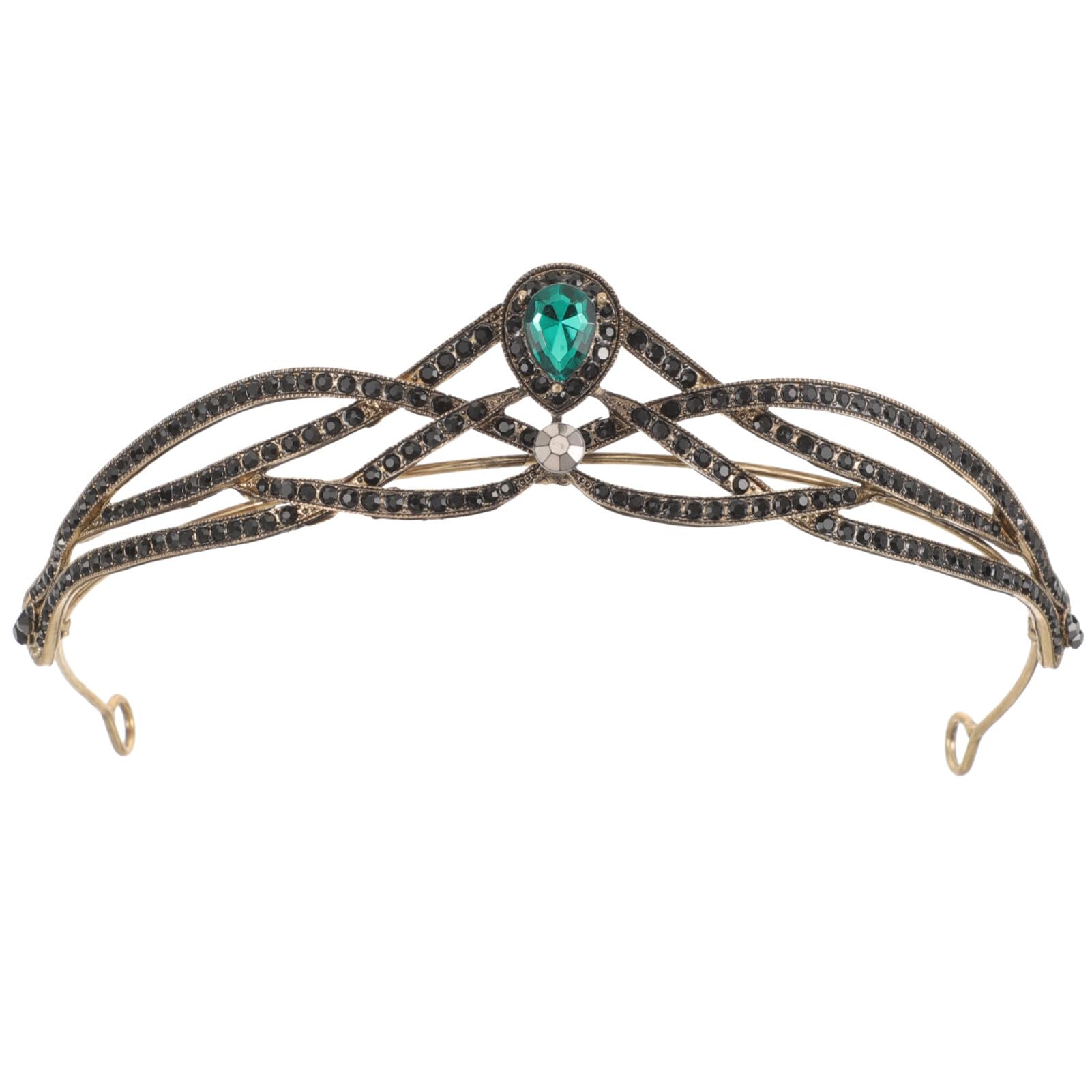 FRCOLOR Retro Baroque Crown Hair Accessory with Emerald Green Rhinestones Vintage Tiara for Halloween Party Wedding and Bridal Headwear