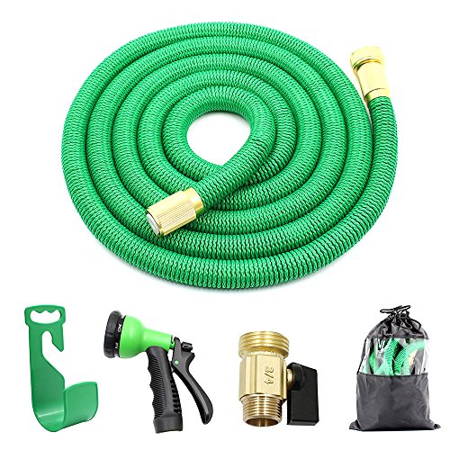 Fomei New 50 Feet Expanding Garden Water Hose ，Garden Hose Double Latex Core Expandable Pipe With Shut Off Valve Solid Brass Connector, 8 Pattern Spray Nozzle Hand Sprayer Hose Hanger (50 feet)