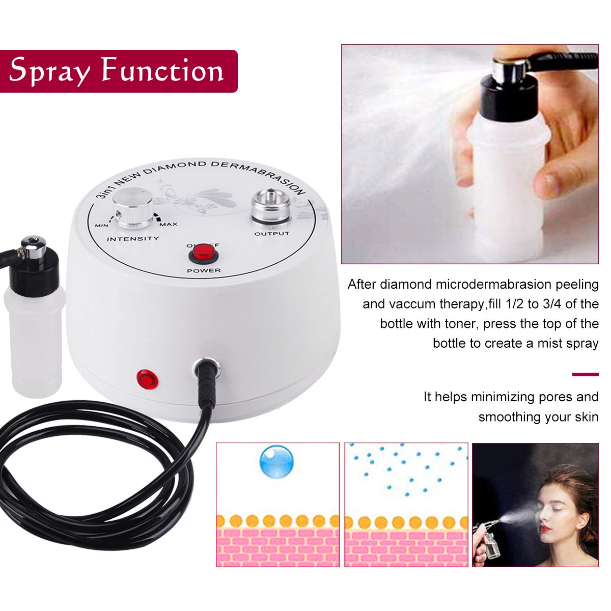 Diamond Microdermabrasion Machine, Yofuly 3 in 1 Diamond Microdermabrasion Dermabrasion Machine, 0-55cmhg Suction Power Professional Dermabrasion for Personal Home Use: Beauty