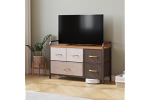 Furist Nightstand with 5 Storage Drawer, Bedside Table with Fabric Drawers Side Table Storage Cabinet Bedroom Furniture End Table Toy Storage Organizer Night Stand Unit for Hallway Living Room