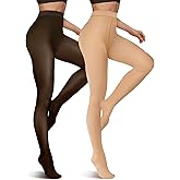 Vertvie 2 Pairs Fleece Lined Tights for Women Thermal Pantyhose Fake Translucent Winter Warm Tights Thick Leggings