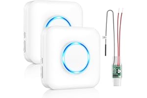 SATISURE Wireless Doorbell Extender with Receiver Connects to Existing Hardwired Doorbell into Wireless Door Bell with 656 FT Range, 58 Chimes and 5 Volume Levels for Garage/Basement (1 Extender 2 Receiver）