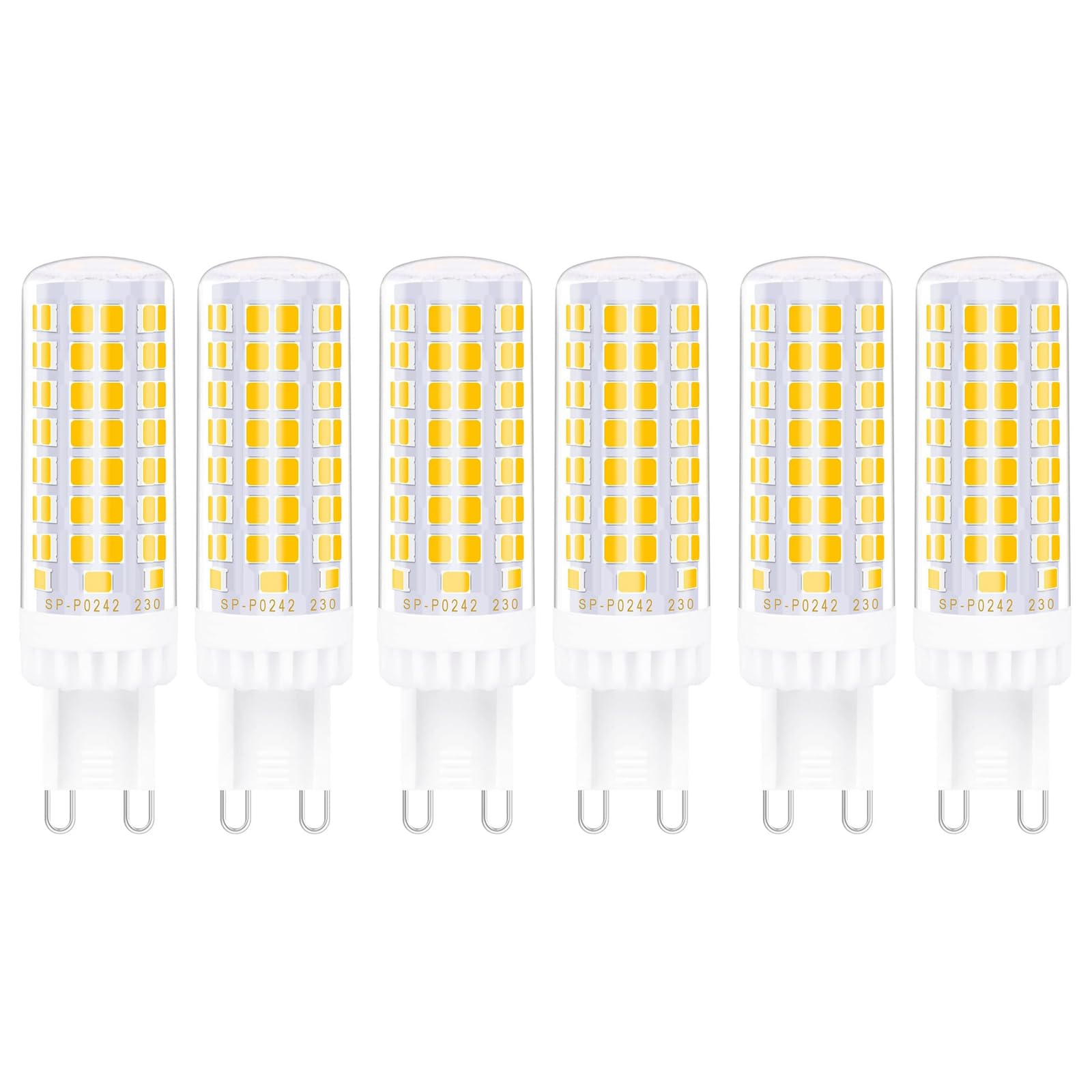 WULUN G9 LED Bulb, No Flicker 7W Equivalent to 60W Halogen Bulbs, 650LM, Warm White(3000K), 95pcs SMD LEDs, G9 Energy Saving Light Bulbs, Non Dimmable, 6 Pack