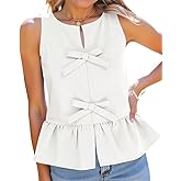 Tankaneo Womens Bow Peplum Tank Tops Summer Sleeveless Babydoll Cotton Blouses Loose Fit Flowy Casual Shirts