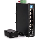 Industrial Ethernet Switch, 6-Port Gigabit Ethernet Switch Hardened, 4*1000Mbps RJ45, 1 Uplink+1 SFP Port, Din Rail &amp; Wall Mountable, 12Gbps, Wide Voltage Input DC12-55V, with UL Power Supply