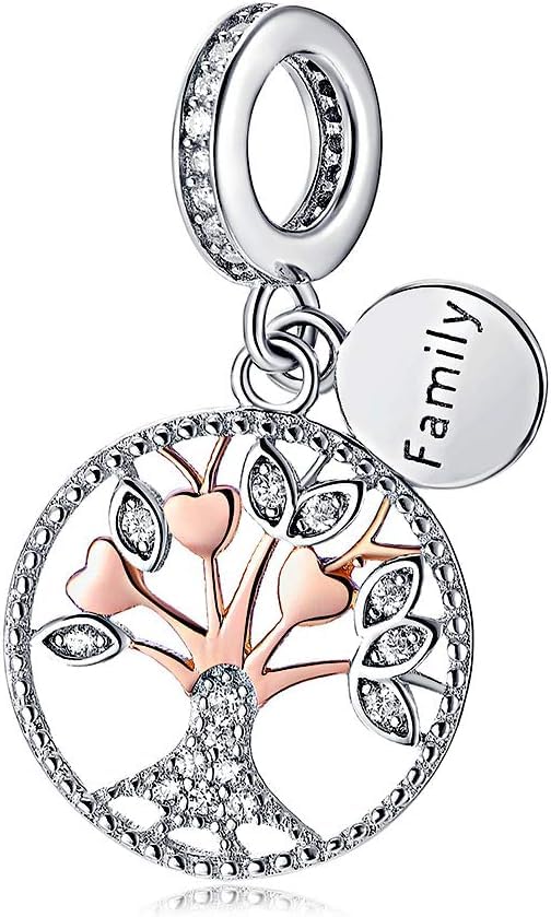 Nbsameng 925 Sterling Silver Bead Charm Family Tree Of Life Pendant Charms Rose Gold Women Diy Jewelry