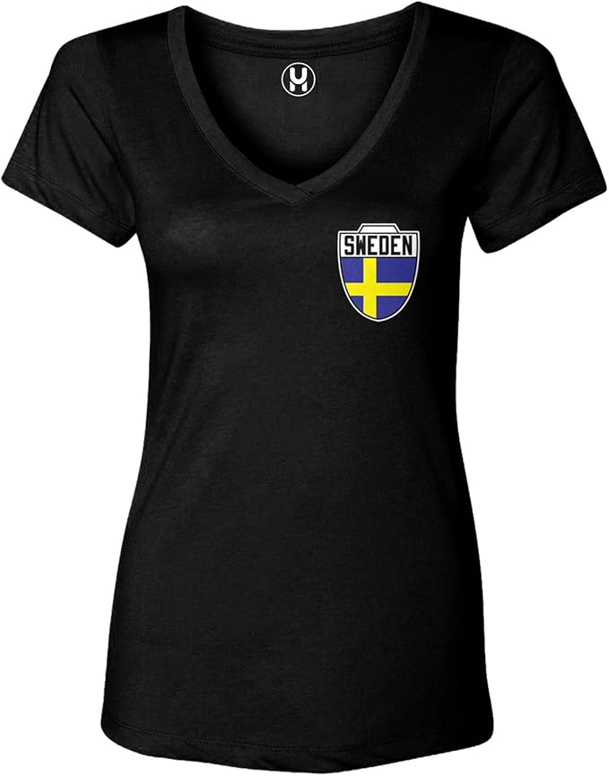 Amazon.com: Sweden Football Jersey - Swedish National Soccer Ladies V-Neck T-Shirt: Clothing