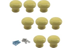 Zerniple Yellow Round Ceramic Handle Pull Door knobs Cabinet Handles for Children's Room (8 Pieces)