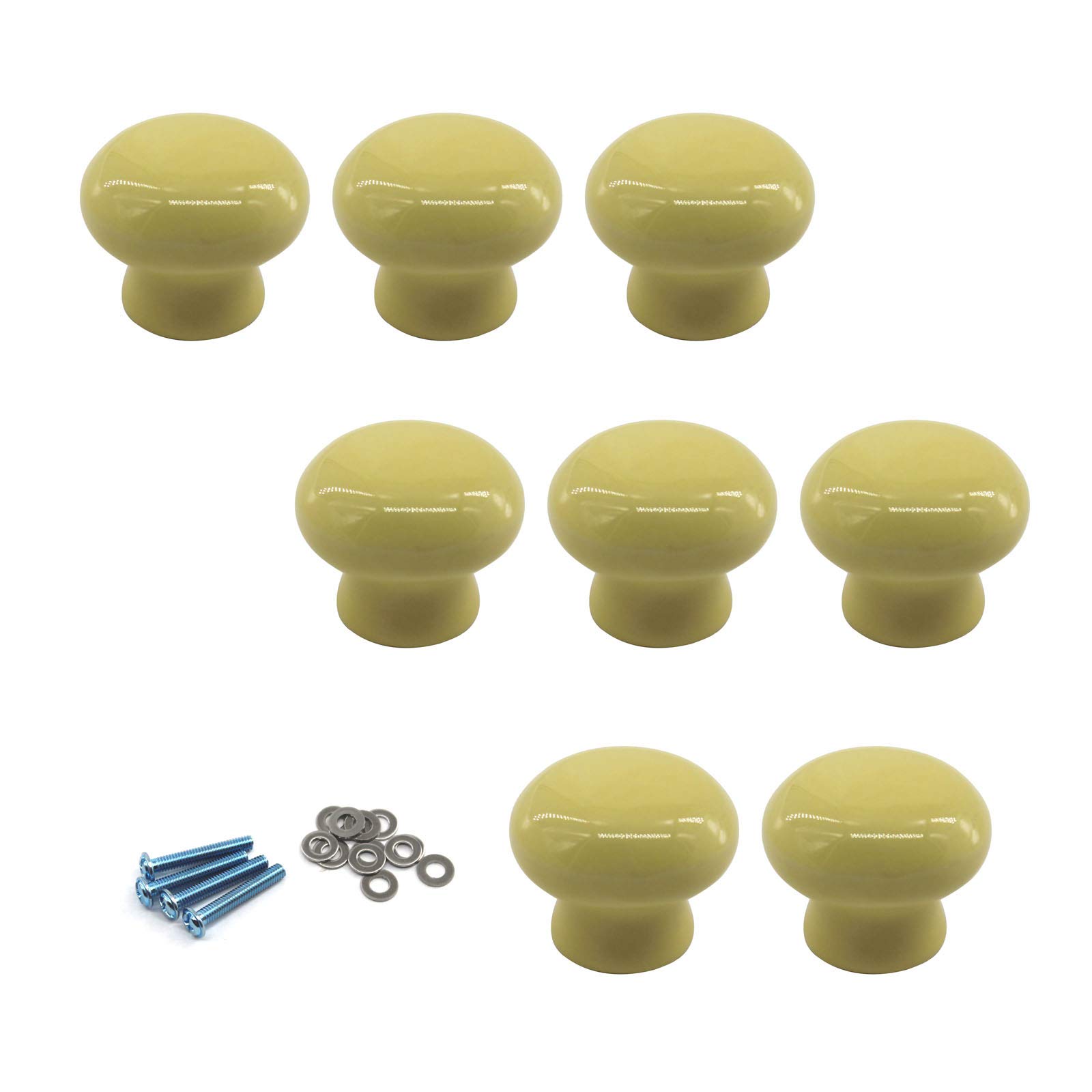 Zerniple Yellow Round Ceramic Handle Pull Door knobs Cabinet Handles for Children's Room (8 Pieces)