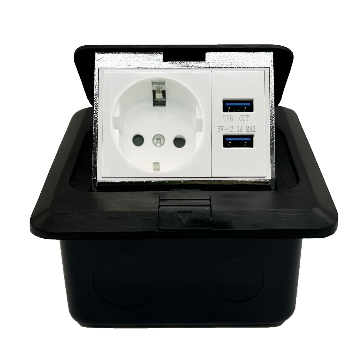Bouncing Floor Socket, 2-Way Table Socket with 2 USB Ports, Wall Socket, Built-in Socket, Retractable Socket, Floor Table, Worktop, Restaurant Kitchen, Black