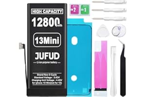 JUFUD Replacement Battery for iPhone 13 Mini, 12800mAh high-Capacity Zero-Cycle Lithium Polymer Battery [Say Goodbye to Frequent Charging], Model (A2481 A2626 A2628 A2629 A2630) with a Full Repair Tool.