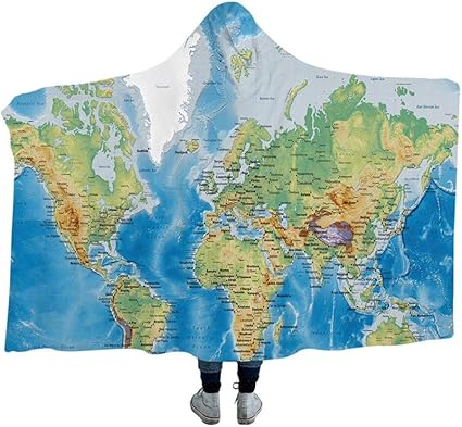 World Map Hooded Blanket Adults Microfiber Sherpa Fleece Ocean Blue Wearable Throw Blanket On Bed Sofa 127x152cm Amazon Co Uk Kitchen Home
