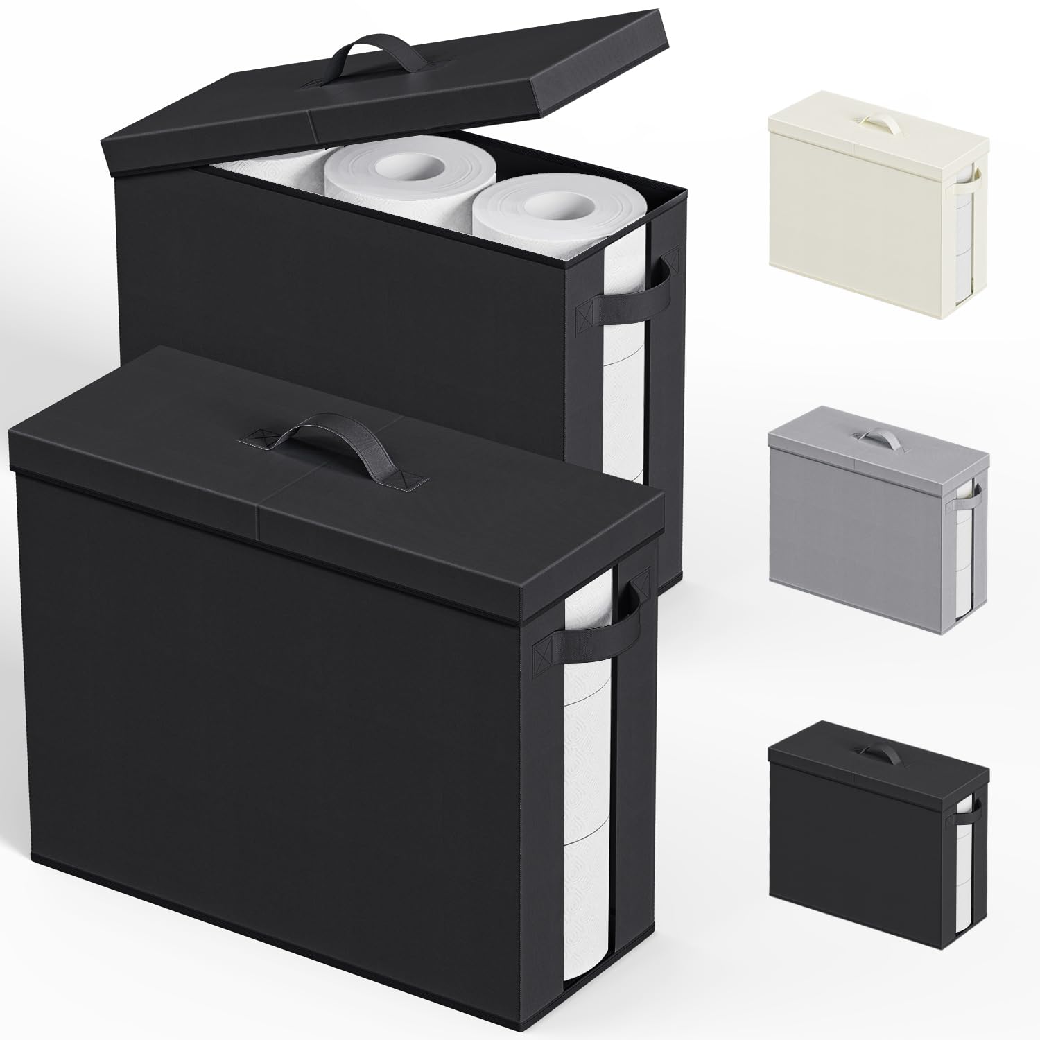 Photo 1 of **MISSING LID** NAMTSO Bathroom Toilet Paper Storage with Lid Free Standing, Foldable Toilet Paper Organizer with Clear Plastic Window, Moisture-Resistant Bathroom Tissue Holder for 9 or 12 Rolls, Black, 2 Pack