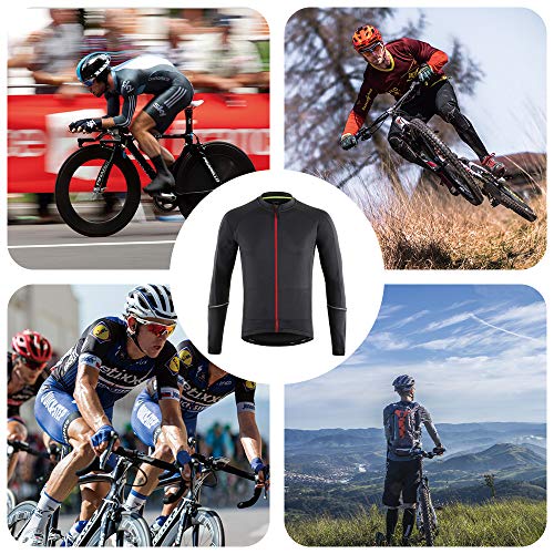 Men's Cycling Jersey Long Sleeves MTB Bike Bicycle Shirt (L, Black) - Thumbnail 7