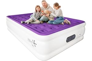 HikerSKY Full Air Mattress with Built in Pump, Inflatable Mattress for Home, Blow up Air Bed 3 Min Quick Inflation and Deflation, Thin Velvet Top, 18'' Full Size Purple