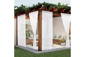 youleyar White Sheer Outdoor Curtains for Patio Waterproof 2 Panels Linen Look Rod Pocket Indoor Voile Curtain for Living Room, Bedroom, Porch, Pergola, Cabana, Gazebo(52x84 Inch, White)