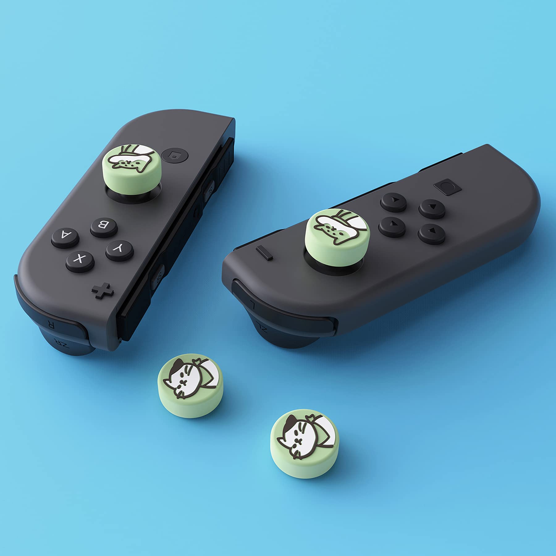 eXtremeRate Joystick Caps for Nintendo Switch & Lite, Stick Attachments Accessories, Silicone, Analogue Controller, Joystick Cover, Joycon Stick Cap for Switch & Lite (Kitten & Puppy Matcha Green)