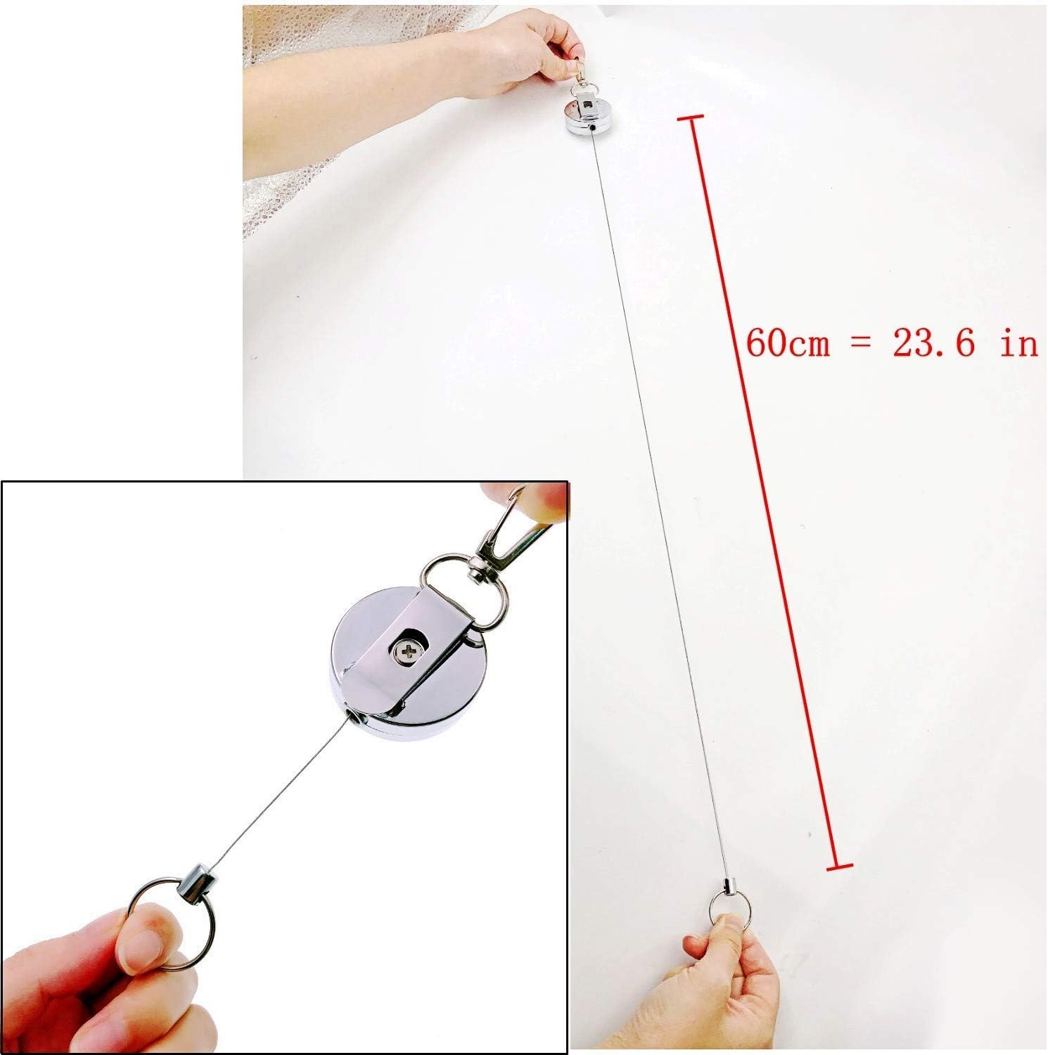 JZK 3 x Retractable Key Ring with Belt Clip and Steel Reel Chain, Retractable Badge Holder, Key Ring Holder Clip - Image 4