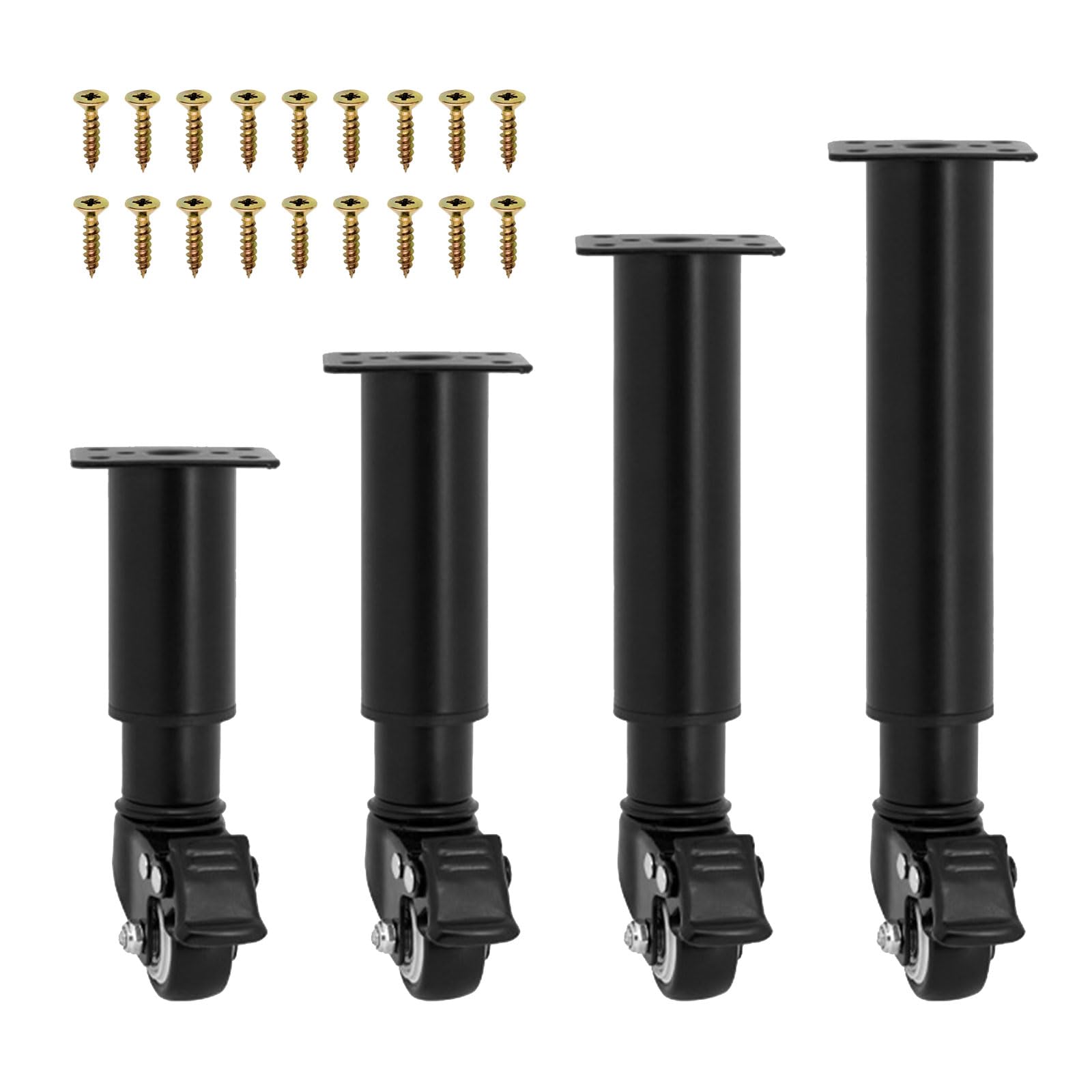 WMYYLX Metal Adjustable Furniture Legs with Swivel Caster Wheels, 4Pcs Heavy Duty Replacement Furniture Support Legs for Cabinet Sofa Bed Dresser Couch Coffee Table (Black, 24.5-36cm)