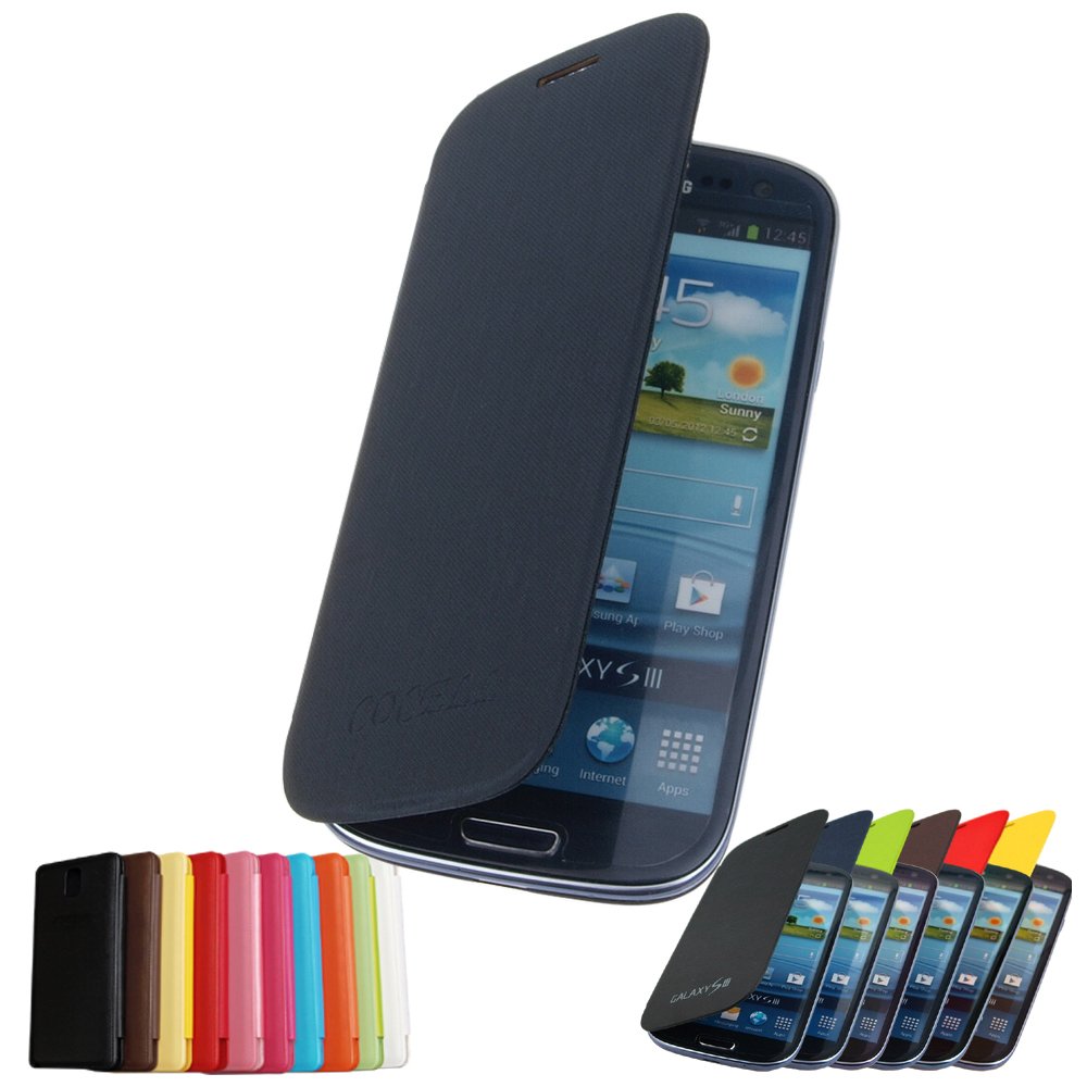 Galaxy S3 SIII Case Cover, Black Flip Phone Cases Covers for Samsung