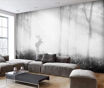 Wallpaper 3d Wall Mural 300x215cm Grey Forest Misty Elk Home Bedroom Living Room Wall Decoration 3d Background Amazon Co Uk Diy Tools