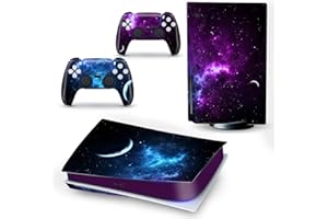LANGSUN PS5 Skin Stickers Full Body Vinyl Skins Wrap Decals Cover for PS5 Disc Edition Console & Controllers (Purple Blue Interstellar)