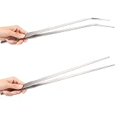 Unlumm 15" Long Tweezers for Aquarium 2 Pcs, Stainless Steel Feeding Tongs | Curved &amp; Straight Design with Non-Slip Tips, Extra Long, Aquascaping Tools for Terrarium, Fish Tank, Reptile &amp; Bearded Dragon