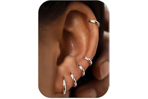 Thunaraz 5 Pairs Small Hoop Earrings for Women 14K Gold Plated Tiny Huggie Hoops Sterling Silver Post Mini Cartilage Earring 
