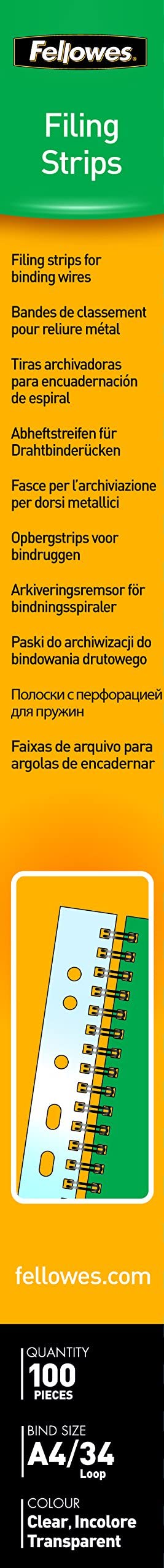 Fellowes 5360501 Filing Strips for Wire Binding Combs A4 31 Punch Holes, Transparent (100 Pieces)