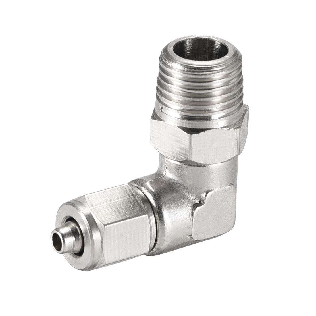 sourcing map 4mm Tube OD to 1/8PT Male Thread Elbow Quick Fittings Nickel Plated Copper