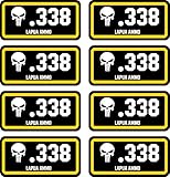 .338 Lapua Ammo Can Stickers | Punisher | 8-Pack Ammo Can Decals Bullet Sticker 3 x 1
