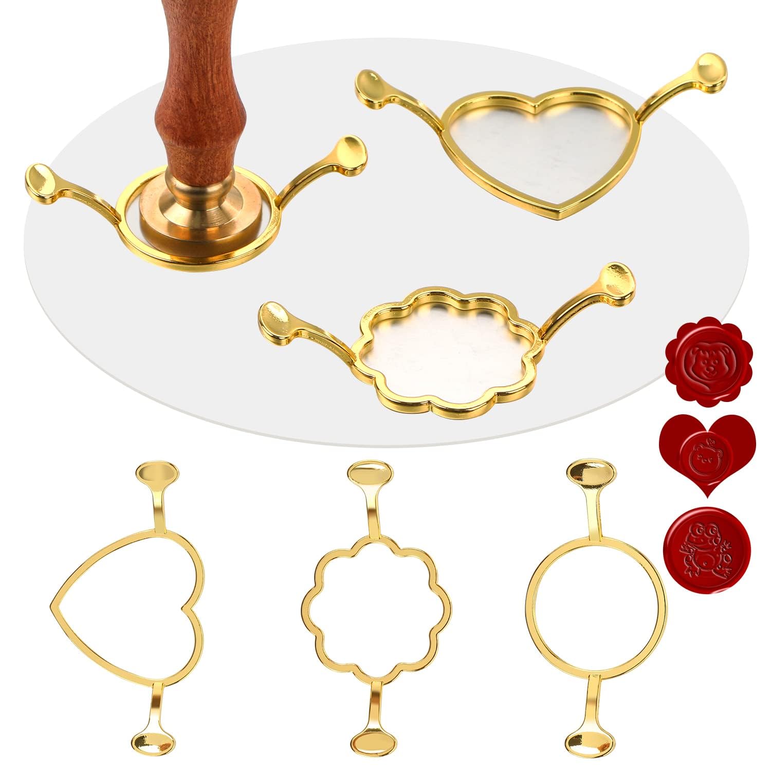 UHOMENY 3PCS Metal Molds for Wax Seal Stamp, Round Flower and Heart Shape Seal Frame for Wedding Invitations Envelopes Cards Wine Packaging