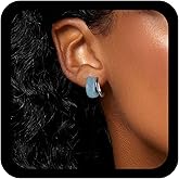 Allereyae Vintage Blue Acrylic Hoop Earrings Resin C Shape Earring Silver Double Hoops Earrings Split Thick Hoop Earring Open Circle Huggie Jewelry for Women