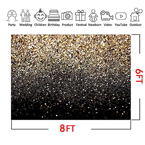 CYLYH 8X6ft Black and Gold Backdrop Glitter Backdrop Golden Spots