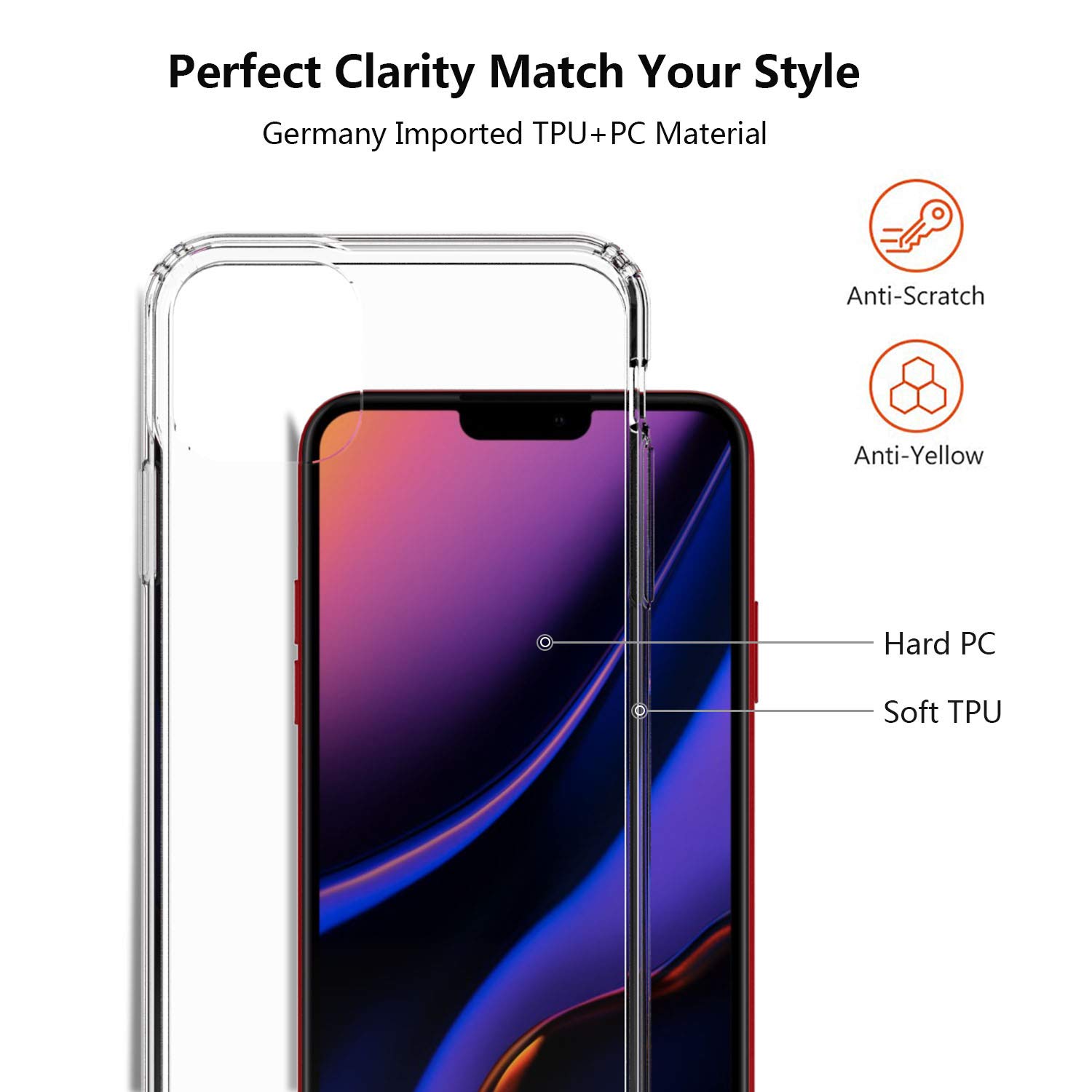 iPhone 11 Pro Max Case, CLONG Compatible with iPhone 11 Pro Max Case, Crystal Clear Anti-Scratch Shock Absorption TPU/PC Bumper Protective Cover Case for 6.5inch Apple iPhone 11 Pro Max, HD Clear