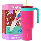 ChugJug 40 oz Tumbler with Handle and Straw, Reusable Vacuum Insulated Tumbler for Women Girls, BPA Free Stainless Steel Travel Mug Cup, Keeps Cold for Hours, Car Cup Holder Friendly (Pink)